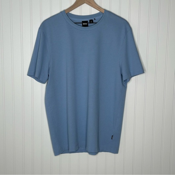 HUGO BOSS Men's Light Blue Textured Knit T-Shirt Size XL - Picture 1 of 6